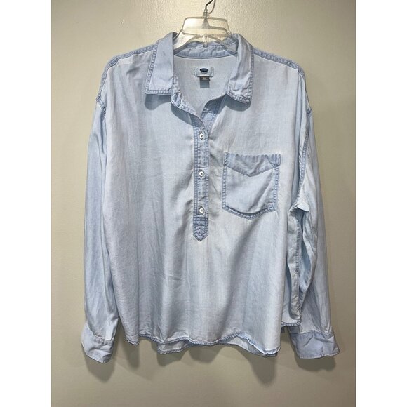 Old‎ Navy Women's Light Blue Lyocell Button-Up Shirt Size XL With Pocket - Picture 1 of 7